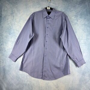 Joseph A Bank Mens Blue Purple Striped 100% Cotton Dress Shirt 16.5 33
